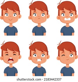 


Boy Expressing Different Facial Emotions Vector Cartoon Character. Happy and unhappy little toddler child feeling positive or negative 
