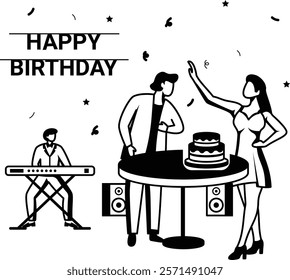 Boy expressing heartfelt gratitude to her Spouse vector design, special anniversary events card, Cheers to another year banner, indoor Party People illustration, Couple Celebrating at rooftop concept