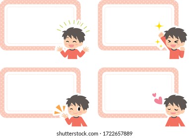 boy expression and emotions frame.illust means smile and happy,guts pose and happy,OK and good,love and happy