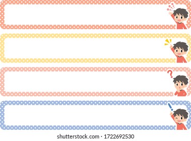 boy expression and emotions landscape frame.illust means smile and wave hands,smile and point,question and ask,notice and solution