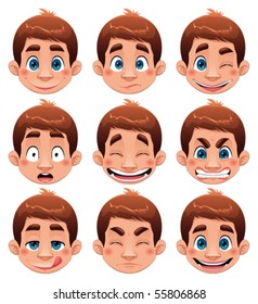 Boy Expressions. Funny cartoon and vector character.