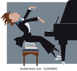 Boy expressively playing a piano, vector cartoon