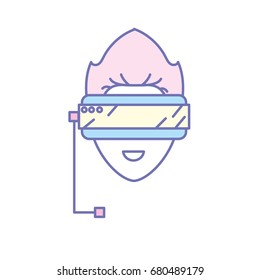 boy face with 3d glasses to dimension experience