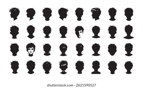 Junge Gesicht schwarz Silhouette Bundle Design, ClipArt Logo-Symbol 