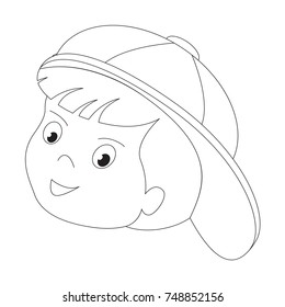 Boy Face cartoon, the colorless outlined illustration with thin line black stroke