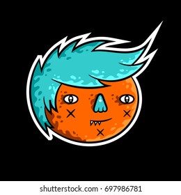 Boy face. Cartoon orange boy face with blue hair on white background isolated. Stock Vector Illustration. Cartoon style.
