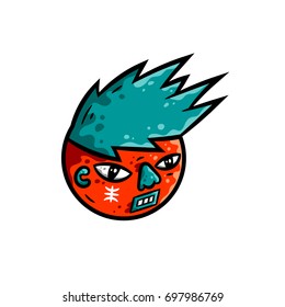 Boy face . Cartoon red head boy face with green hair on a white background. Cartoon style. Illustration for stickers. Illustration for T-shirts. Stock Vector Illustration.