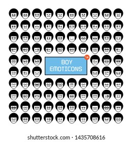 boy face emoticon icons set