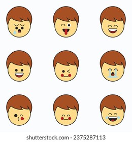 Boy face emoticons icon set. Emoji faces collection. Emoji flat style. Happy and boy face emoji.
