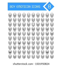 boy face emoticons icons line set