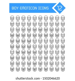 boy face emoticons icons line set