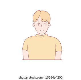 Boy face emotions set. Set of different emotions male character. Handsome emoji with different facial expressions. Vector illustration in cartoon style. Child's face.