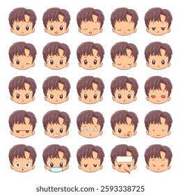 Boy face expressions, cute, child, vector illustration, set collection