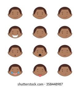 Boy face expressions, vector, set collection