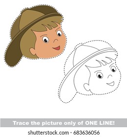 Boy Face Funny to be traced only of one line, the tracing educational game to preschool kids with easy game level, the colorful and colorless version.
