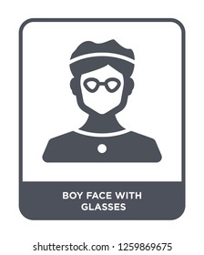 boy face with glasses icon vector on white background, boy face with glasses trendy filled icons from People collection, boy face with glasses simple element illustration