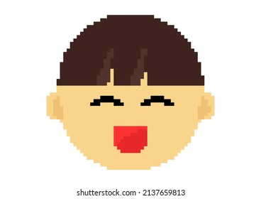 boy face illustration in pixel style on white background