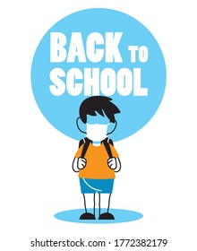 boy with face mask back to school vector illustration desing