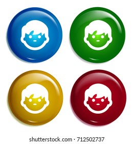Boy face multi color gradient glossy badge icon set. Realistic shiny badge icon or logo mockup