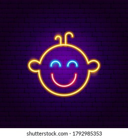 Boy Face Neon Sign. Vector Illustration of Children Promotion.