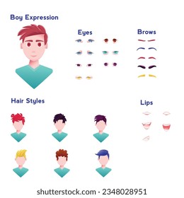 boy face recognition with many hairs, eyes, brows, lips illustration