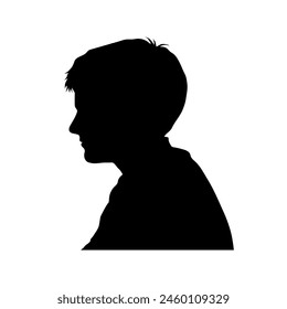 Boy face side view portrait silhouette. Boy head shoulder side profile vector black silhouette.	