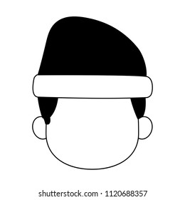 boy faceless with beanie hat in black and white