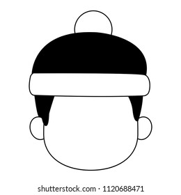boy faceless with beanie hat in black and white