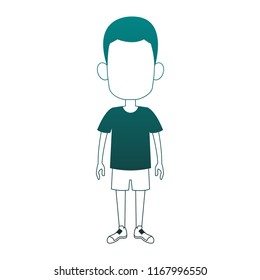 Boy faceless cartoon blue lines
