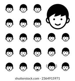 Boy facial expression icon set, vector illustration