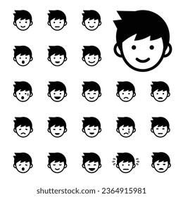 Boy facial expression icon set, vector illustration