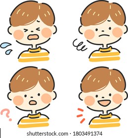 Boy facial expression illustration set