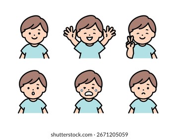Conjunto de ilustración de expresión facial de niño