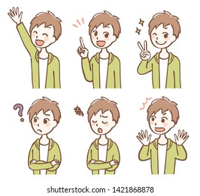 Boy of facial expression illustrations set