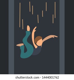 Boy falling into a well in flat style.