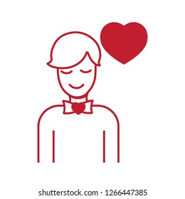 boy falling in love thin red icon