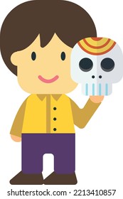 boy and fancy mask illustration in minimal style isolated on background