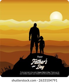 boy and father with sun set background, happy international father's day concept, can be used for card, poster, website, flyer. abstract vector illustration design