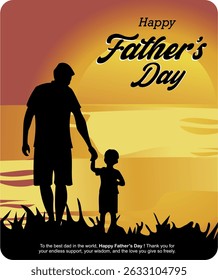 boy and father with sun set background, happy international father's day concept, can be used for card, poster, website, flyer. abstract vector illustration design