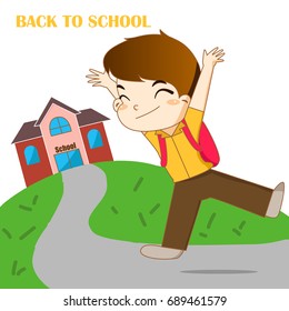 Boy feeling happy to going back to school