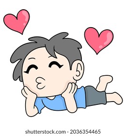 boy se siente enamorado del sueño diurno, ilustración vectorial art. doodle icono imagen kawaii.