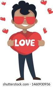 Boy is feeling in love, illustration, vector on white background.