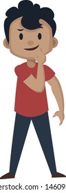 El chico se siente atento, ilustración, vector sobre fondo blanco.