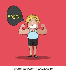 The boy feels angry standing in a different stance. fitness man