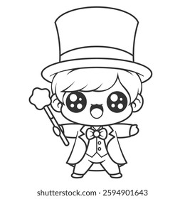 The boy feels happy to be a great magician, for coloring