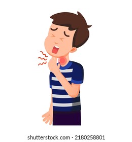 boy feels pain and discomfort in his throat