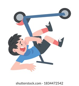 Boy Fell from Kick Scooter, Traumatic Accident, Health Risk, Pain, Injury Cartoon Style Vector Illustration