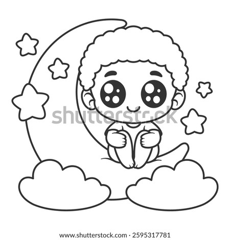 The boy felt happy to be on the moon, for coloring