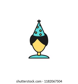 the boy in a festive hat colored icon. Element of birthday party icon for mobile concept and web apps. Colored the boy in a festive hat icon can be used for web and mobile