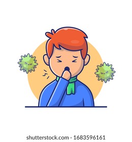 Niño con Ilustración de Icono Vector de Fiebre y Gripe. Personajes de caricaturas de la mascota Corona. Icono de persona Concepto blanco aislado. Estilo de caricatura plano adecuado para Web Landing Page, banner, volante, adhesivo, tarjeta